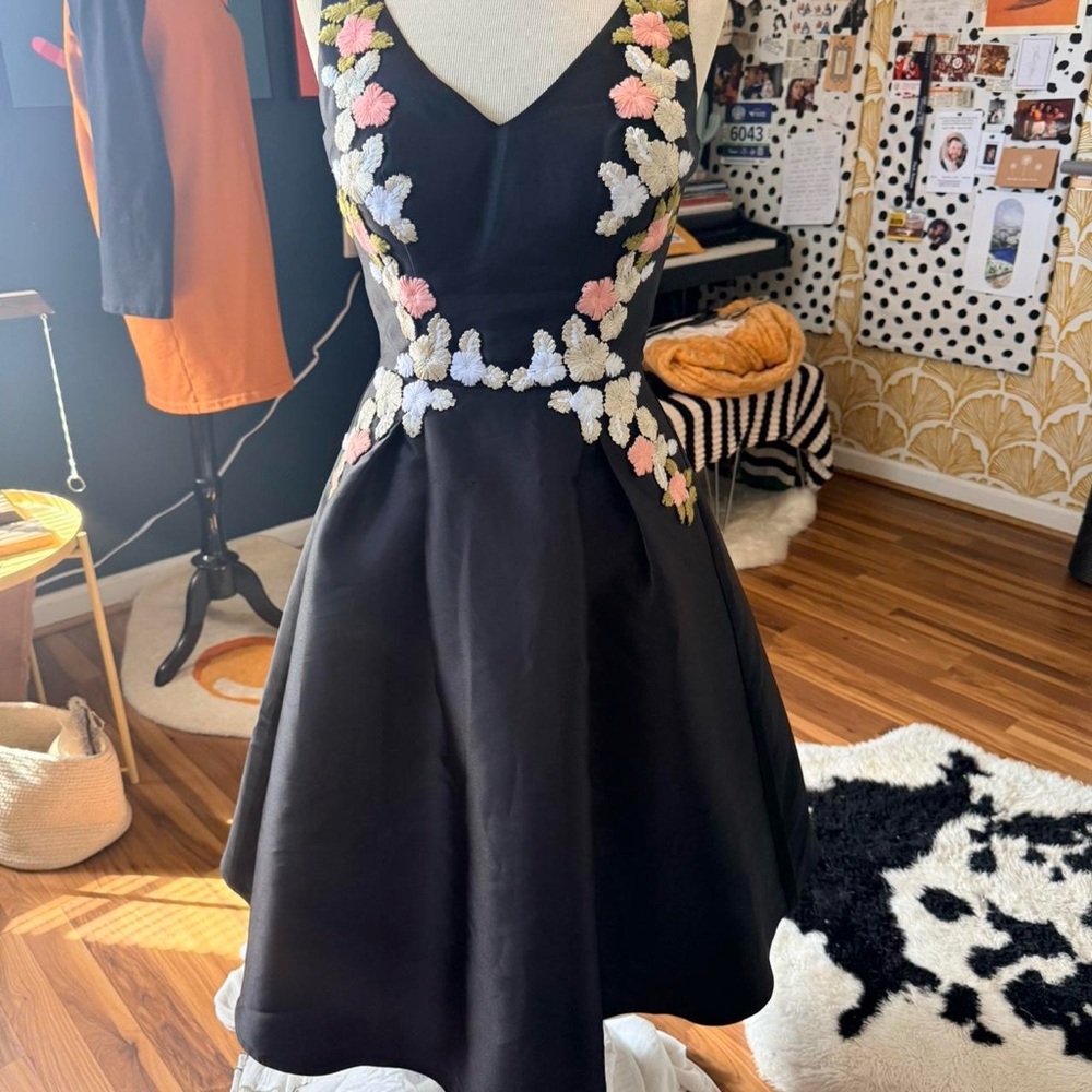 Chi Chi London Black Dress with Floral Embroidery